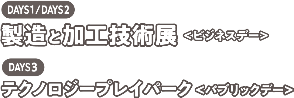 1日目・二日目　製造と加工技術展　3日目　テクノロジープレイパーク
